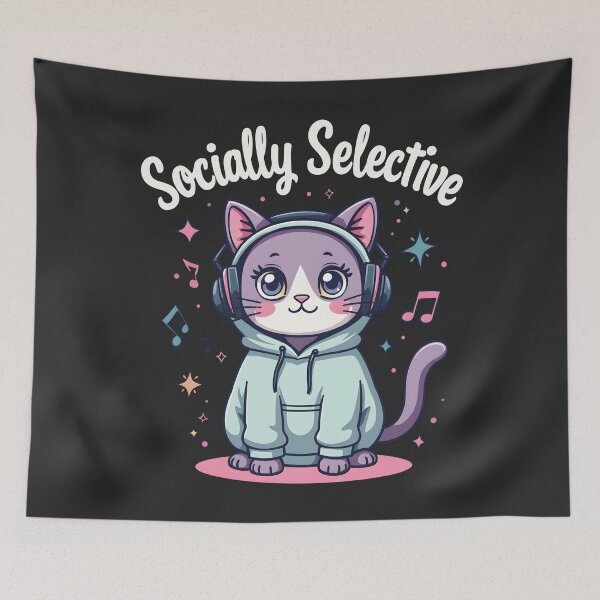 Item preview, Cat saying "Socially Selective" designed and sold by FoxyJags.