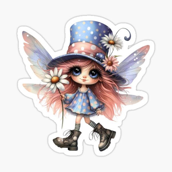 Item preview, Cute Fairy in Blue holding a Daisy designed and sold by feathereddaisy.