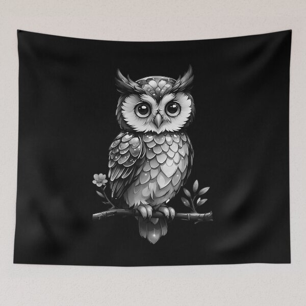 Item preview, Owl on a flowering branch - black and white designed and sold by dedoma.