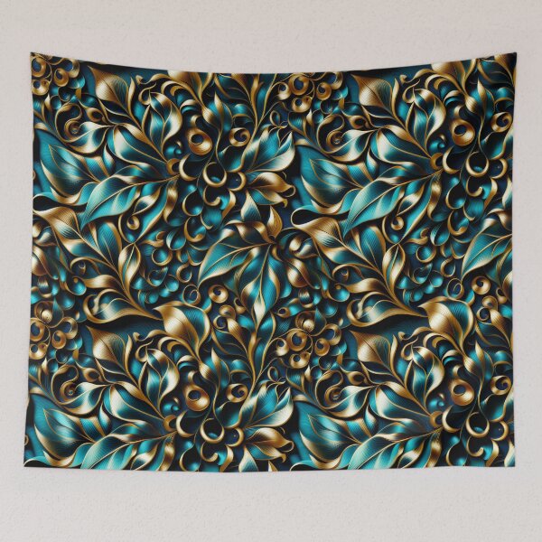 Item preview, Abstract Fruit on a Vine - Teal & Gold Line Details designed and sold by Juliette Ozkalfayan.