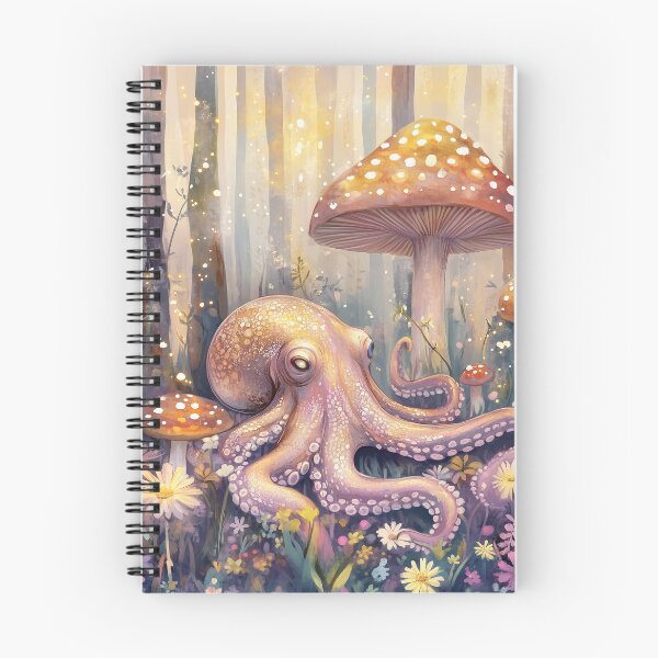 Item preview, Shimmering spores, glowing mushrooms, and an octopus guardian of the forest designed and sold by SporeandCanvas.