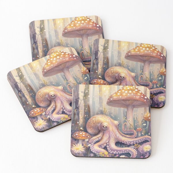 Item preview, Shimmering spores, glowing mushrooms, and an octopus guardian of the forest designed and sold by SporeandCanvas.