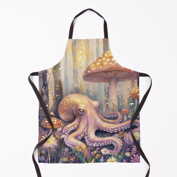 Item preview, Shimmering spores, glowing mushrooms, and an octopus guardian of the forest designed and sold by SporeandCanvas.