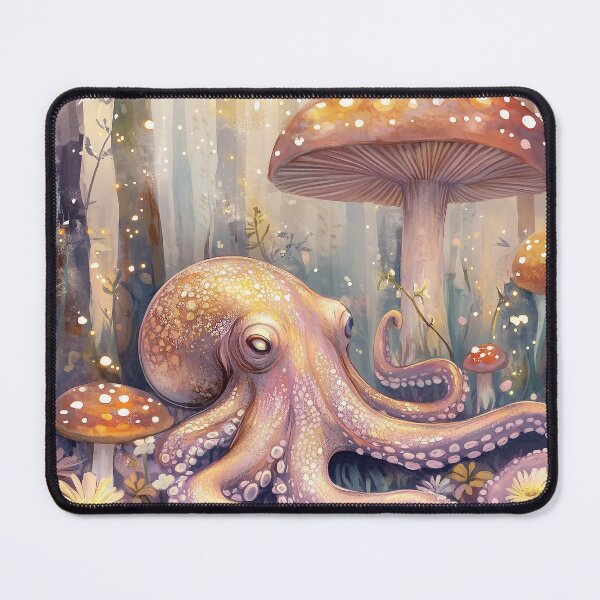 Item preview, Shimmering spores, glowing mushrooms, and an octopus guardian of the forest designed and sold by SporeandCanvas.