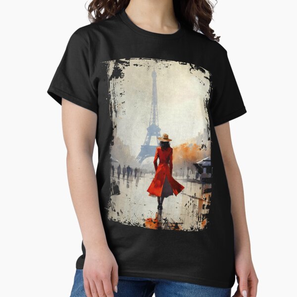 Aperçu de l'œuvre T-shirt Tour Eiffel chic et romantique « Ville de l'amour » de Paris créée et vendue par CuddlyPorcupine.