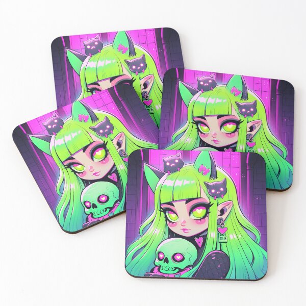 Item preview, Neon Cat Demon Anime Girl designed and sold by bubblegoth.