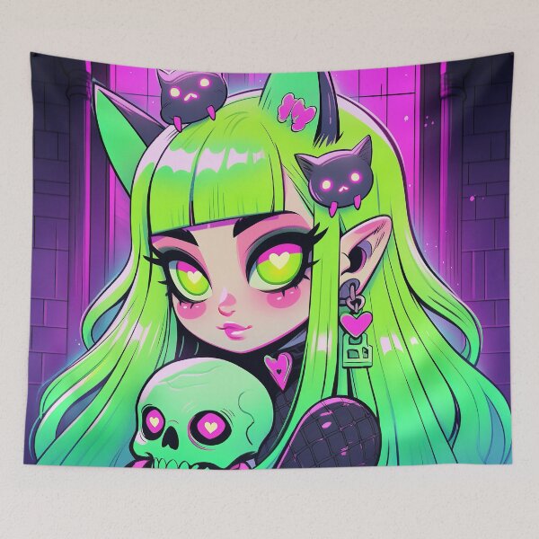 Item preview, Neon Cat Demon Anime Girl designed and sold by bubblegoth.