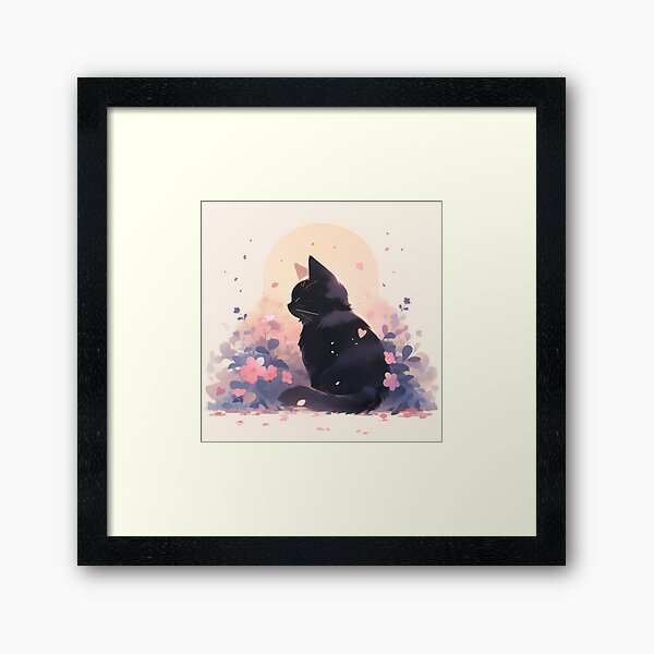 Item preview, Black cat in the meadow watching sunset designed and sold by WoollenLlama.