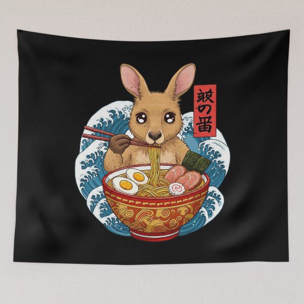 Item preview,  Funny Kawaii Kangaroo Eating Ramen Noodles Japanese Anime Style designed and sold by JUSTBEELEGANT.