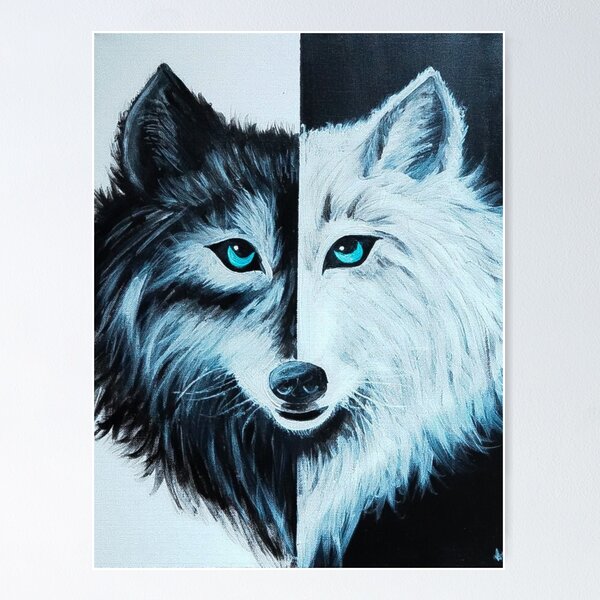 Artikel-Vorschau von Schwarz-Weiß-Wolf-Dualität, designt und verkauft von vaavascanvas.
