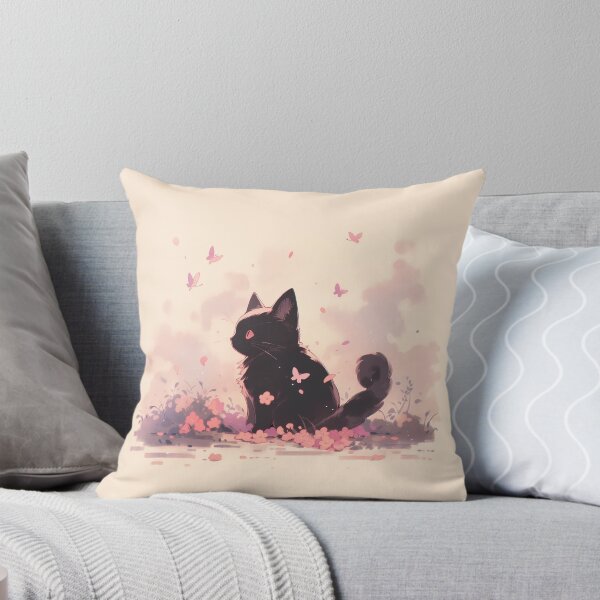 Item preview, Black kitten in the meadow watching sunset designed and sold by WoollenLlama.