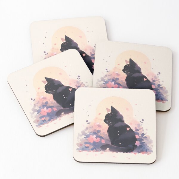 Item preview, Black cat in the meadow watching sunset designed and sold by WoollenLlama.