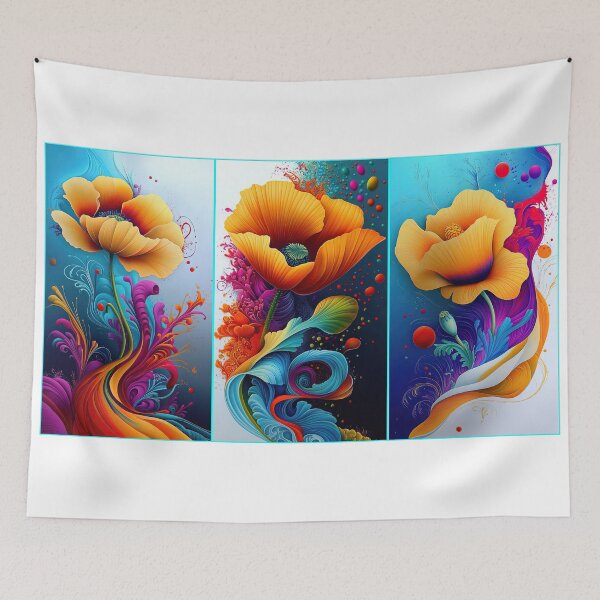 Item preview, Chromatic Poppies: A Vibrant Triptych of Floral Fantasy designed and sold by bloorose.