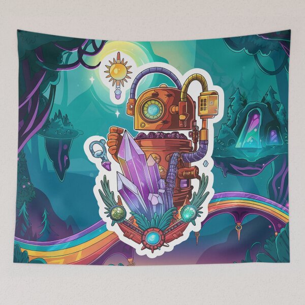 Item preview,  robot holding a mystical crystal.  designed and sold by Lilashakti ⭐️ ⭐️ ⭐️ ⭐️ ⭐️.