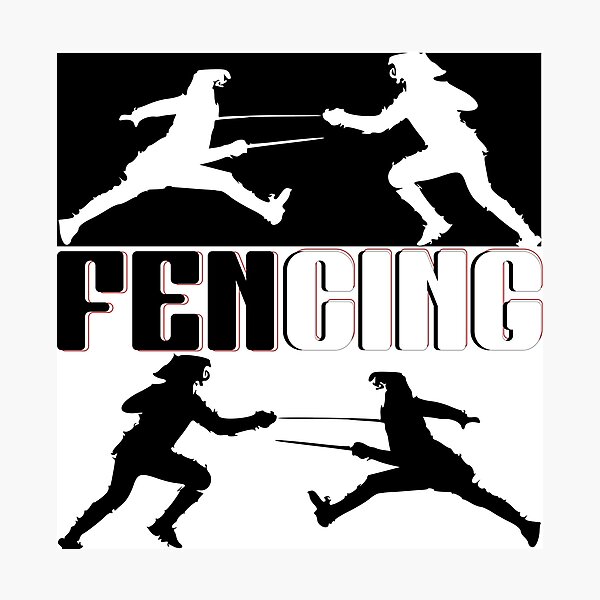 Item preview, "Dynamic Fencing Duel – Black & White Graphic Art" designed and sold by GuettoUnderClothing.