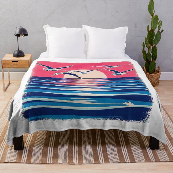 Item preview, Retro Sunset Ocean with Flying Seagulls designed and sold by AchaRat.