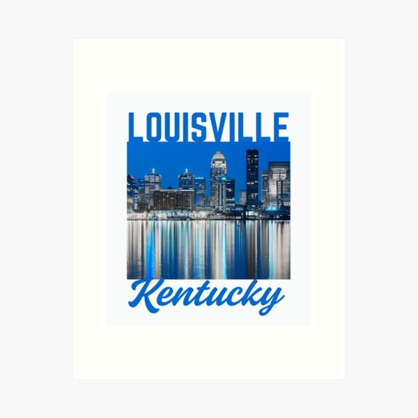 Item preview, Retro-Style Louisville Kentucky Downtown Ohio River Shoreline - Blue Text designed and sold by TimelessLocales.