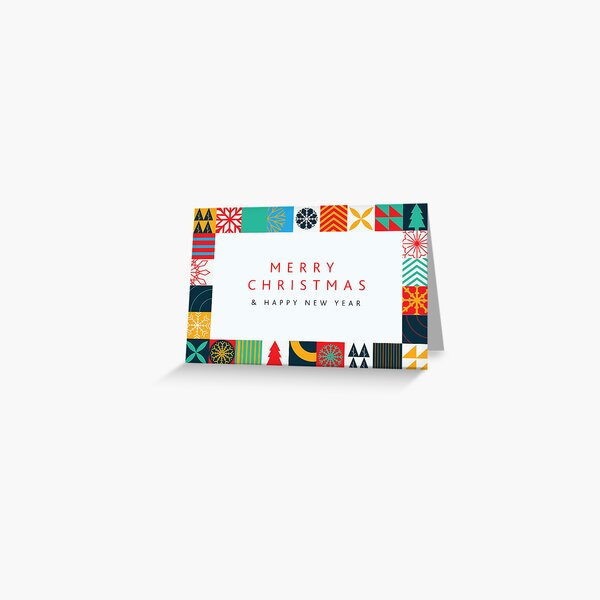 Item preview, Merry Christmas and Happy New Year abstract Christmas geometric mosaic frame design with festive elements designed and sold by Jdawnink.