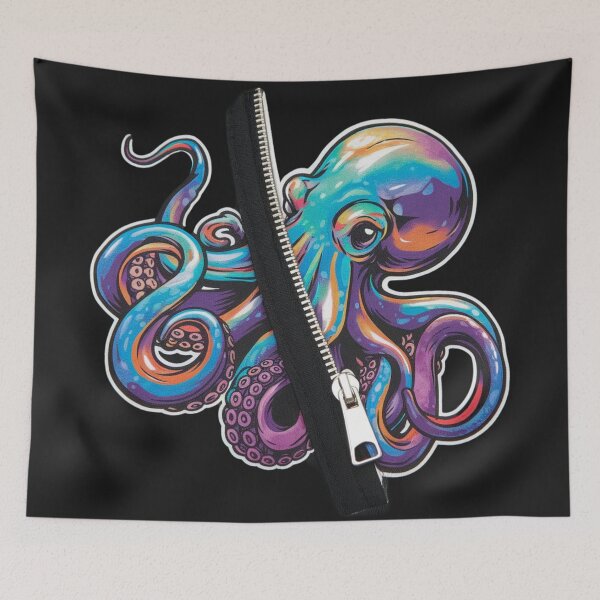 Item preview, a colorful Octopus peeking out from behind a zipper designed and sold by 123ks.