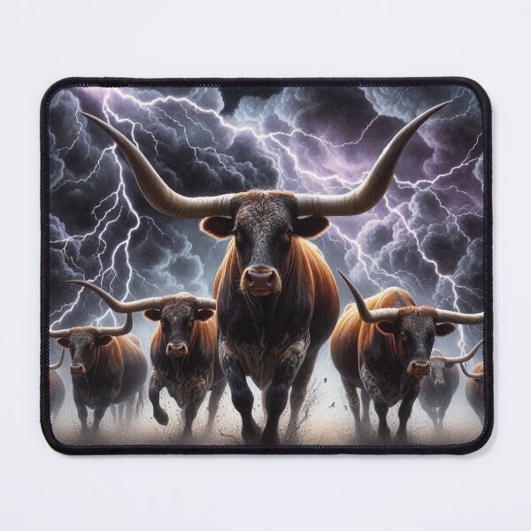 Item preview, Longhorn Cattle Herd in Lightning Storm designed and sold by paintedmemories.