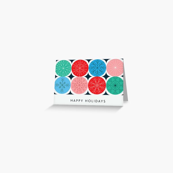 Item preview, Happy Holidays Mid Century abstract snowflakes geometric shaped pattern greeting design designed and sold by Jdawnink.