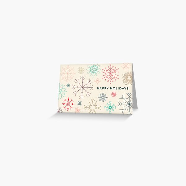 Item preview, Happy Holidays Mid Century abstract snowflakes geometric shaped pattern greeting design designed and sold by Jdawnink.