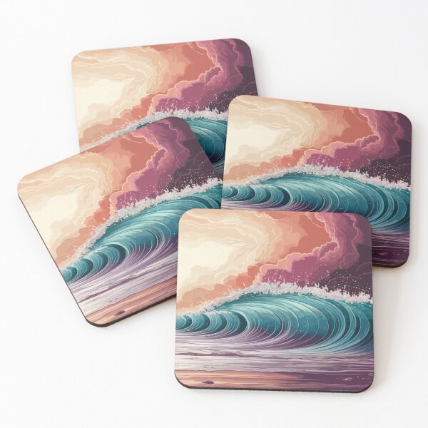 Item preview, Fractal Sunset: Reflective Sandy Beach and Turquoise Gem Waves – Ethereal and Serene Illustration designed and sold by EternoVibe.