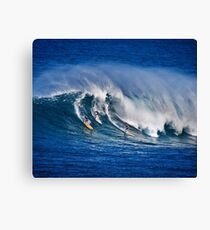 Three Surfers At Waimea Bay Canvas Print
