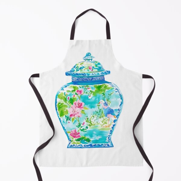 Item preview, Chinoiserie jar in pink, green and turquoise watercolor designed and sold by SophieClimaArt.