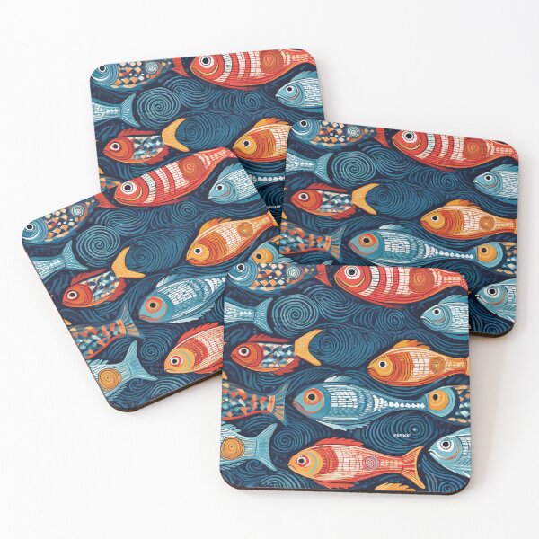 Item preview, River Whimsy, Dancing Folk Fish in Watercolor - dePace' designed and sold by mrpropcake.