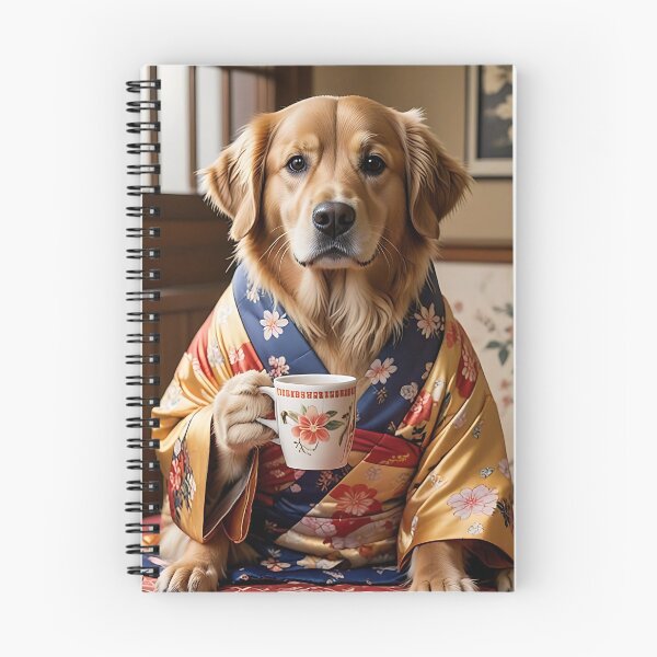Item preview, Golden retriever dog wearing colorful kimono holding teacup designed and sold by apixelwall.