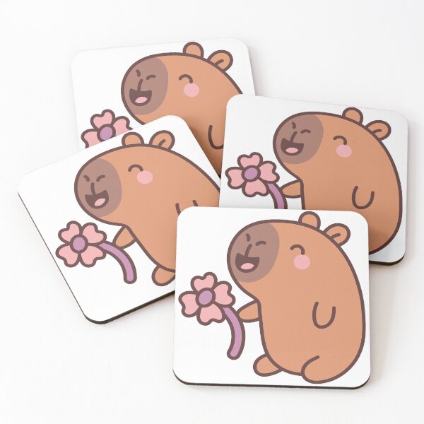 Item preview, Happy Capybara with Flower: Kawaii Design of a Smiling Capybara with a Flower for a Touch of Joy designed and sold by Polarisofficial.