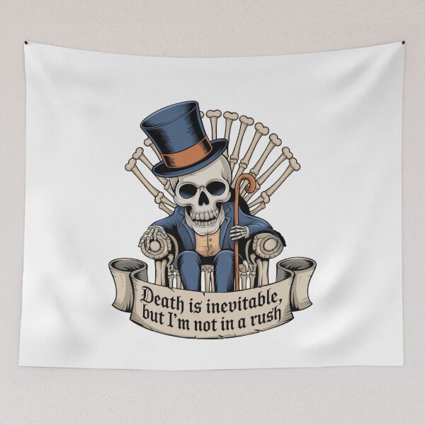 Item preview, Death is Inevitable Funny Skeleton On a Throne designed and sold by Bliss Find And Design.
