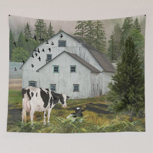 Item preview, One Day at the Farm-Serene Barn Scene with Cows and Birds-Modern Farmhouse Decor  designed and sold by Taylor Design Workz.
