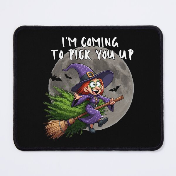 Item preview, Funny Cartoon Witch Flying on Broomstick - Halloween Humor Art I'm coming to pick you up designed and sold by Psycho-Crazy.