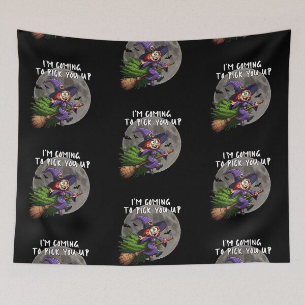 Item preview, Funny Cartoon Witch Flying on Broomstick - Halloween Humor Art I'm coming to pick you up designed and sold by Psycho-Crazy.