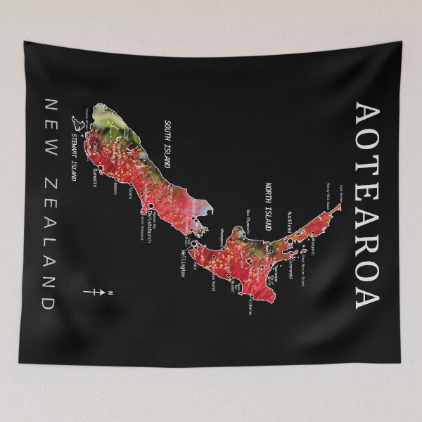 Item preview, AOTEAROA MAP DETAILED POHUTAKAWA designed and sold by Madjack Tees Kiwi SuperStore.