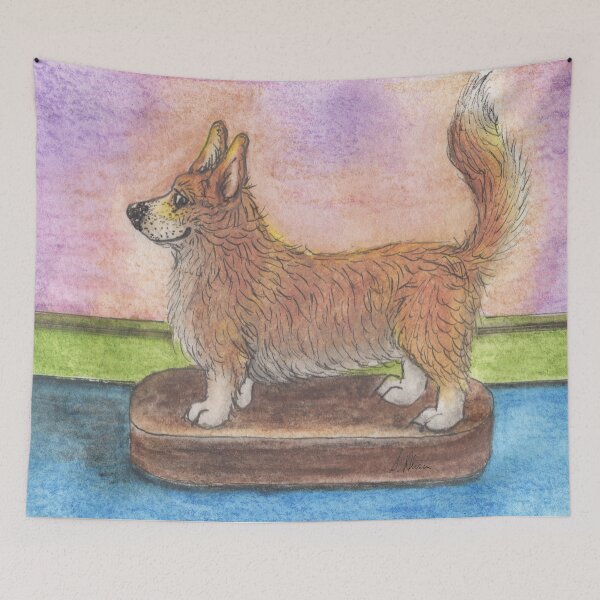 Item preview, Corgi dog on a plinth, whimsy designed and sold by SusanAlisonArt.