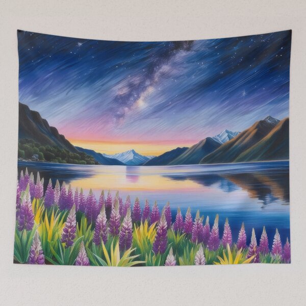 Item preview, Lake Tekapo Lupins – Starry Night Over New Zealand’s Scenic Wonderland designed and sold by WildlifeInc.