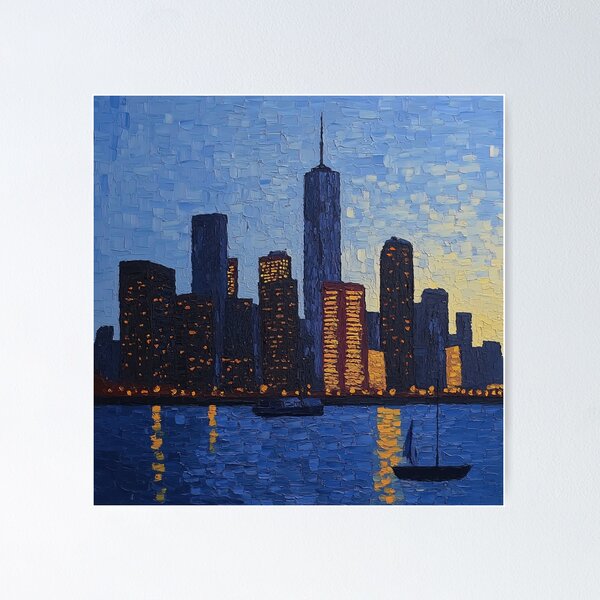 Item preview, City skyline | Post-impressionist painting style designed and sold by ComicsFactory.