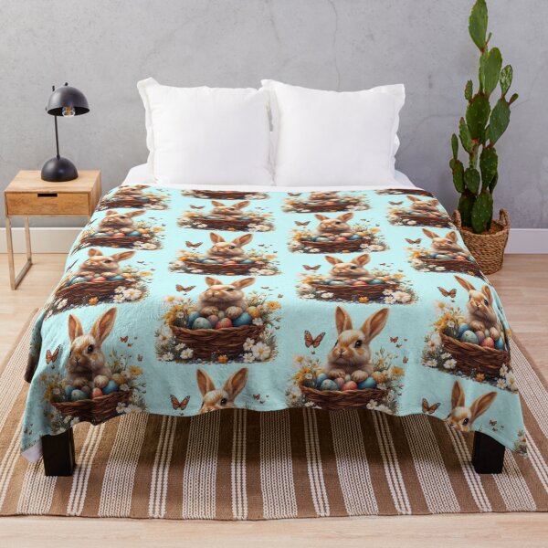 Item preview, Cute Bunny in a basket with Easter eggs surrounded by butterfly Blue designed and sold by Sototos® ⭐⭐⭐⭐⭐.