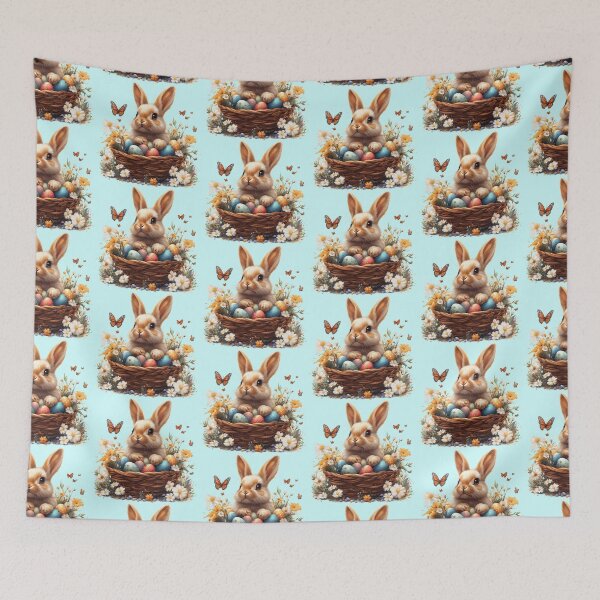 Item preview, Cute Bunny in a basket with Easter eggs surrounded by butterfly Blue designed and sold by Sototos® ⭐⭐⭐⭐⭐.