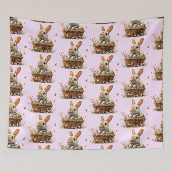 Item preview, Cute Bunny in a basket with Easter eggs surrounded by butterfly Purple designed and sold by Sototos® ⭐⭐⭐⭐⭐.