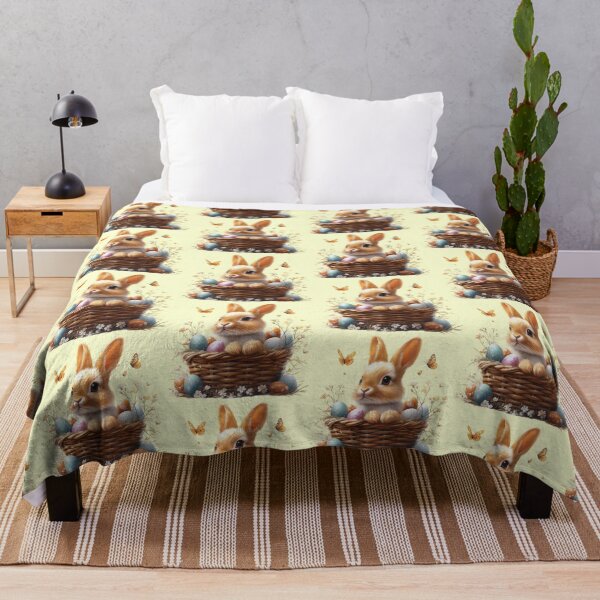 Item preview, Cute Bunny in a basket with Easter eggs surrounded by butterfly Yellow designed and sold by Sototos® ⭐⭐⭐⭐⭐.