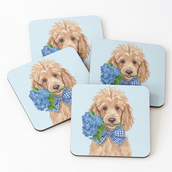 Item preview, Coquette Poodle Holding Hydrangea Flower Watercolor designed and sold by Magnolia Valley Art.