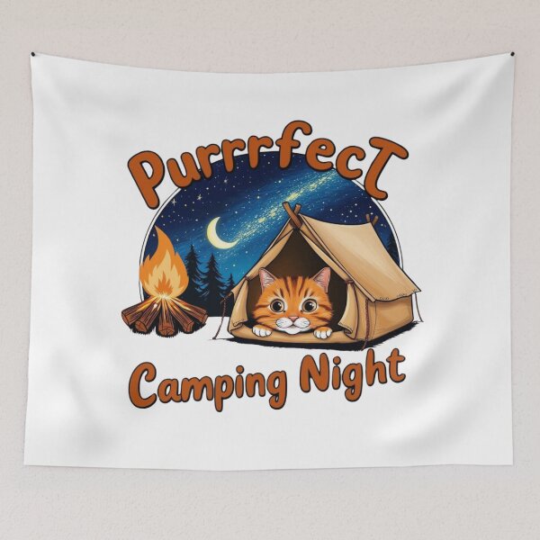 Item preview, Purrfect Camping Night | Cozy Cat & Campfire Adventure Design designed and sold by bannzy.