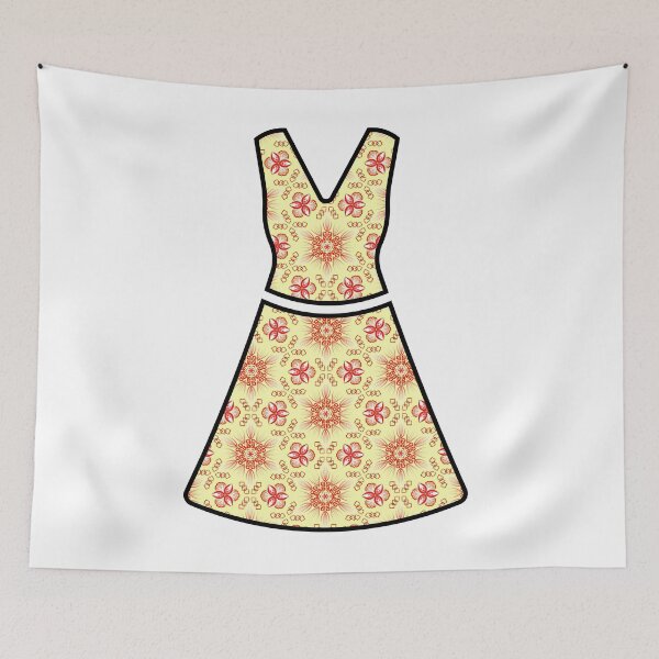 Item preview, Sunny Yellow A-Line Dress with Vibrant Red Floral Mandala Pattern sticker doll clothing designed and sold by Bulantanyong.