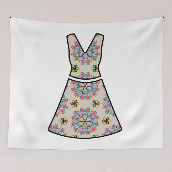 Item preview, Beige A-Line Dress with Vibrant Multi-Colored Floral Mandala Pattern designed and sold by Bulantanyong.