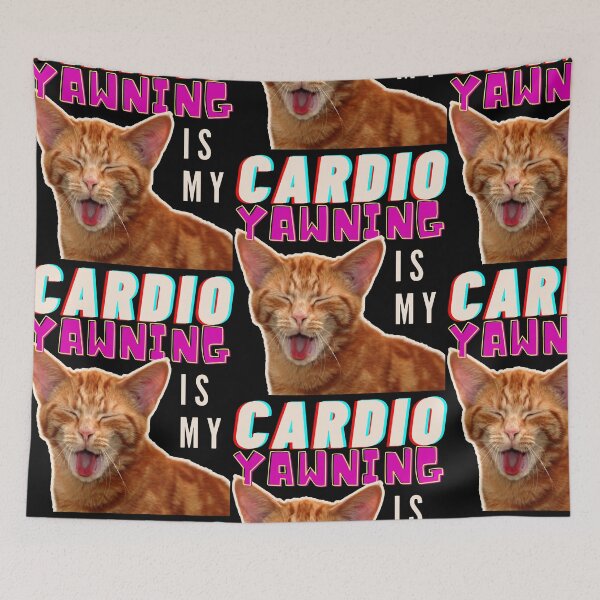 Item preview, Yawning Blissful Cat On Black Background designed and sold by SplashTastic.