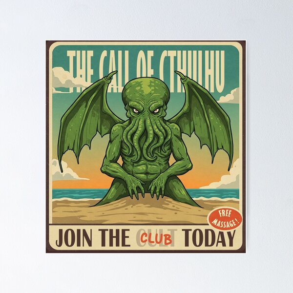 Item preview, Cthulhu's Spa Day: Free Massage Art Print l Call Of The Cult l Funny Print designed and sold by Space Hyenas.